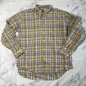 J Crew Plaid Button Up Shirt Mens Size Large Yellow Collared Dress L/S N94